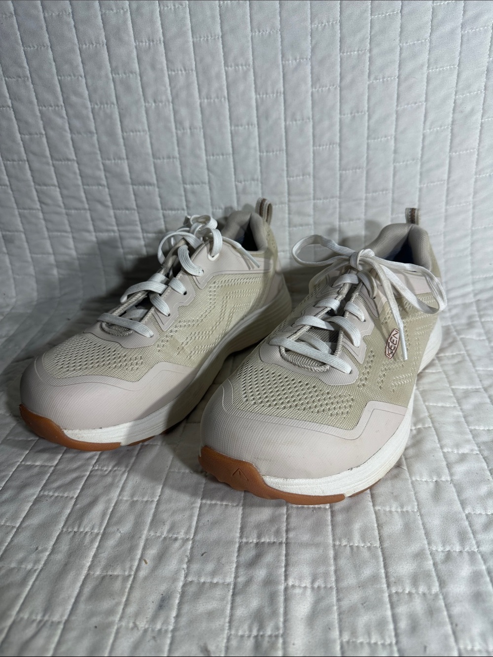 KEEN Utility Sparta II work sneakers in a neutral, light-colored mesh